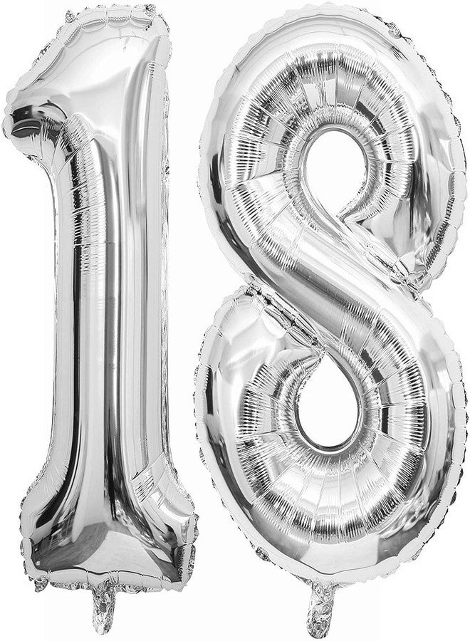 FI - FLICK IN 2Pcs 18 number Silver Foil Balloon 16 Inch For Birthday Decoration Items 18th Year Balloons, Eighteen (Pack of 2)